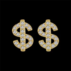 Fashion Iced Out Zircon Dollar Symbol Stud Earrings for Men Women, Unisex Bling CZ Stones Earrings,Small Earrings Jewelry