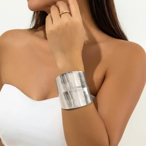 Punk Smooth Metal Wide Open Cuff Bracelets & Bangles For Women Vintage Gold Color Long Hand Bracelet Jewelry Gift