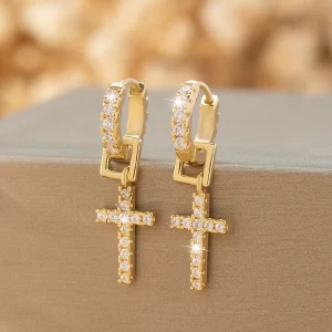 Fashion Temperament Cross Pendant Earrings For Men And Women Shining Inlaid Zirconia Personality Creative Jewelry