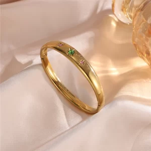 Fashion Luxury 18K Gold Color Stainless Steel Open Colorful Zircon Inlaid Charming Waterproof Women's Jewelry Gift