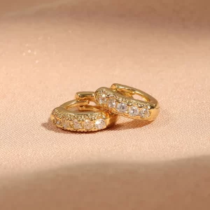 Full Sparkling Zircon Inlaid Golden Hoop Earrings Retro Elegant Style 18K Gold Plated Jewelry Female Gift