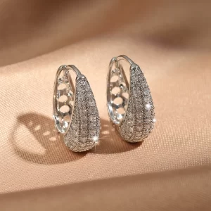 New Hollow Gold Color Hoop Earrings for Women Paved Dazzling CZ Stone Luxury Trendy Female Circle Earrings Statement Jewelry