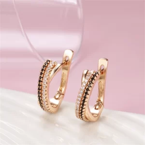 New Natural Black White Zircon Cross Stud Earrings for Women Rose Gold Earrings Luxury Vintage Wedding Fashion Jewelry