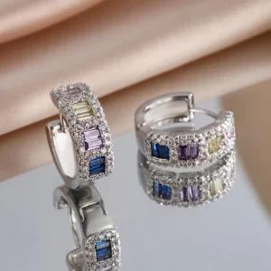 New Rainbow Rectangular Cubic Zirconia Hoop Earrings for Women Luxury Wedding Accessories Party Fashion Jewelry